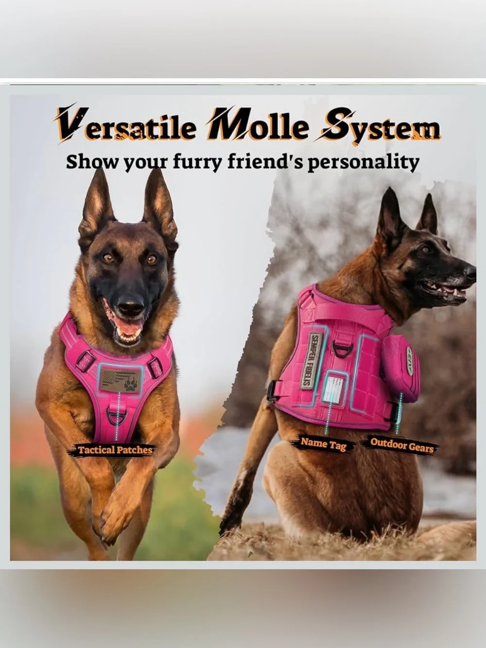 Tactical Dog Harness For Large Dogs, No Pull Service Pet Vest With Molle XL